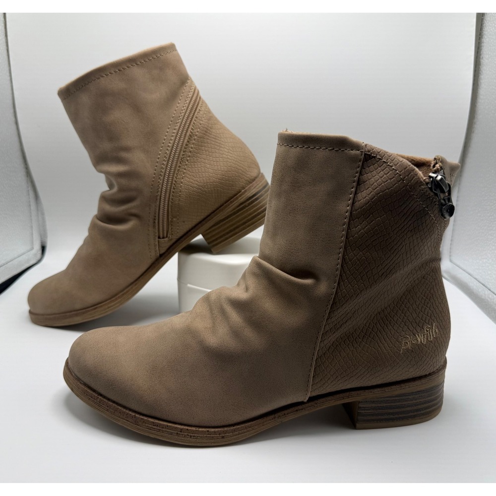 Blowfish Malibu Womens Taupe Ruched Snakeskin Ankle Boots Size 8 Booties